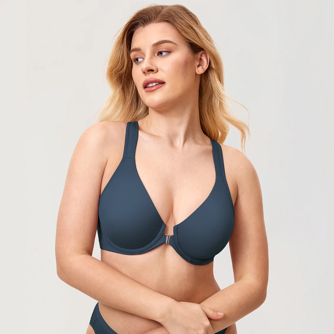 Women\'s Plus Size Racerback Full Coverage BraUnderwire Front Closure Lingerie Support Unlined Plunge DD E F G H