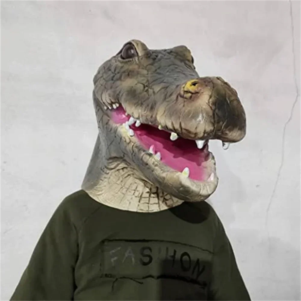 Alligator Mask Masquerade Party Adult Latex Reptile Animal Full Head Helmet Halloween Carnival Cosplay Crocodile Clothing Props