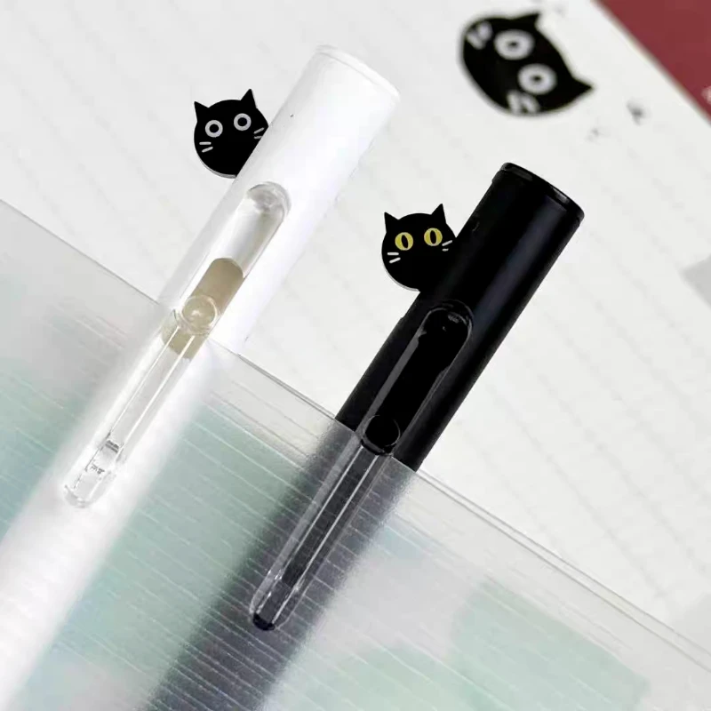 Cat Clip Gel Pen 0.5mm Cute Stationery Social Anxiety Cat Hide-and-Seek Pen Retractable  Bullet Tip Black Quick-Drying Ink