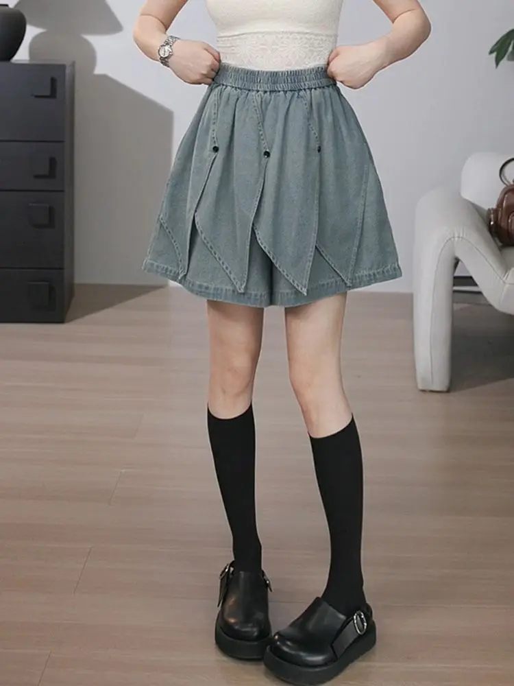 Denim shorts Retro damesontwerpgeoriënteerde veelzijdige heupverbergende mode afslankshorts