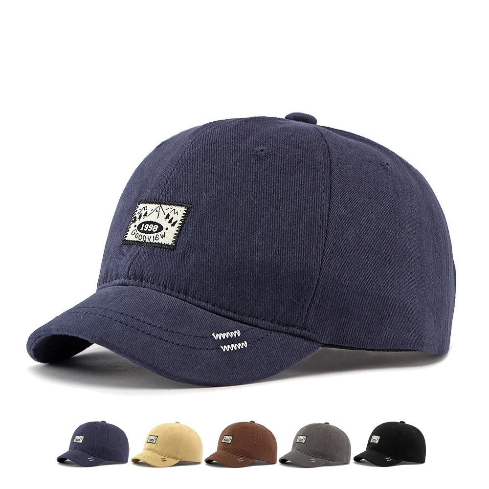 Japanese Washed Cotton Short Brim Baseball Cap Soft Top Men Women Outdoor Visor Hats New Cloth Label Embroidery Trucker Caps