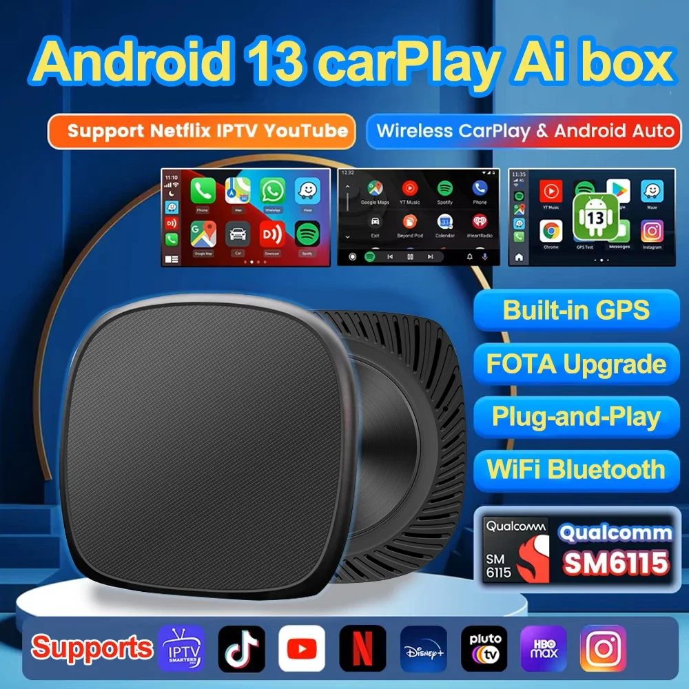 

Новинка CarPlay Ai Box Qualcomm 6115 8-ядерный процессор 4G LTE Android 13.0 беспроводной CarPlay Android авто для OEM автомобиля Встроенный проводной CarPlay