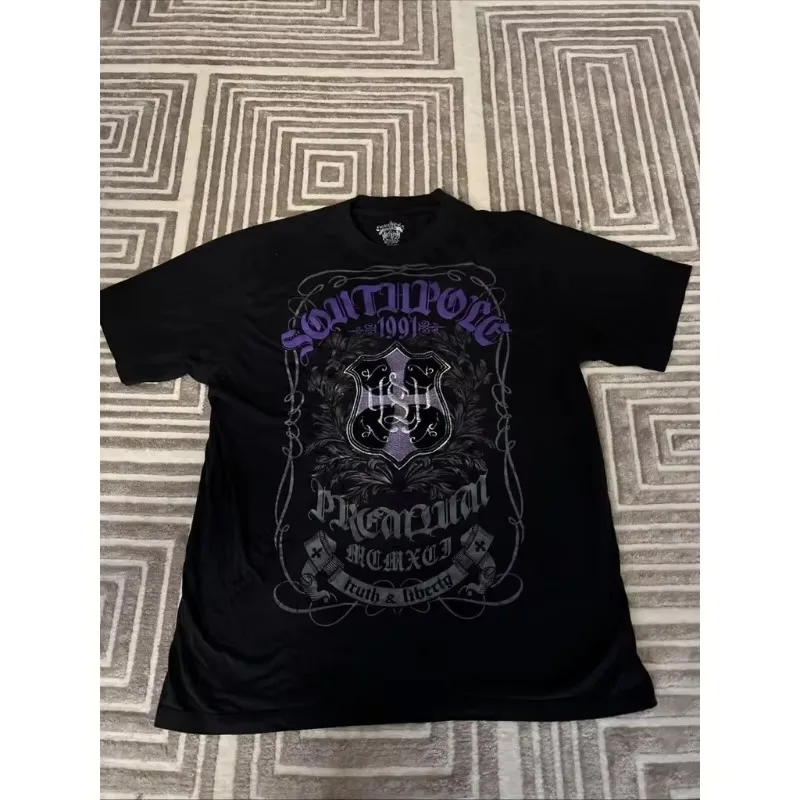 

Southpole Dark Black Style Purple Logo Men's Short Sleeves Cross Element Harajuku Wind Party Street Hiphop Style Collocation