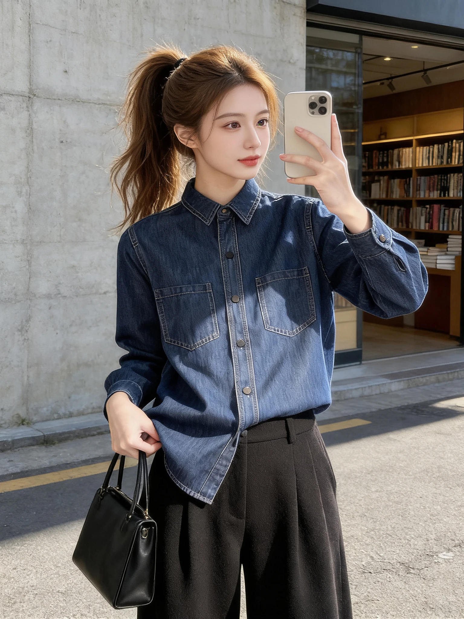 

Deep Blue Retro Denim irt Women's Spring 2026 New Sle Casual Slim Fit Versatile Leisure Top Coat Button up Sve Length