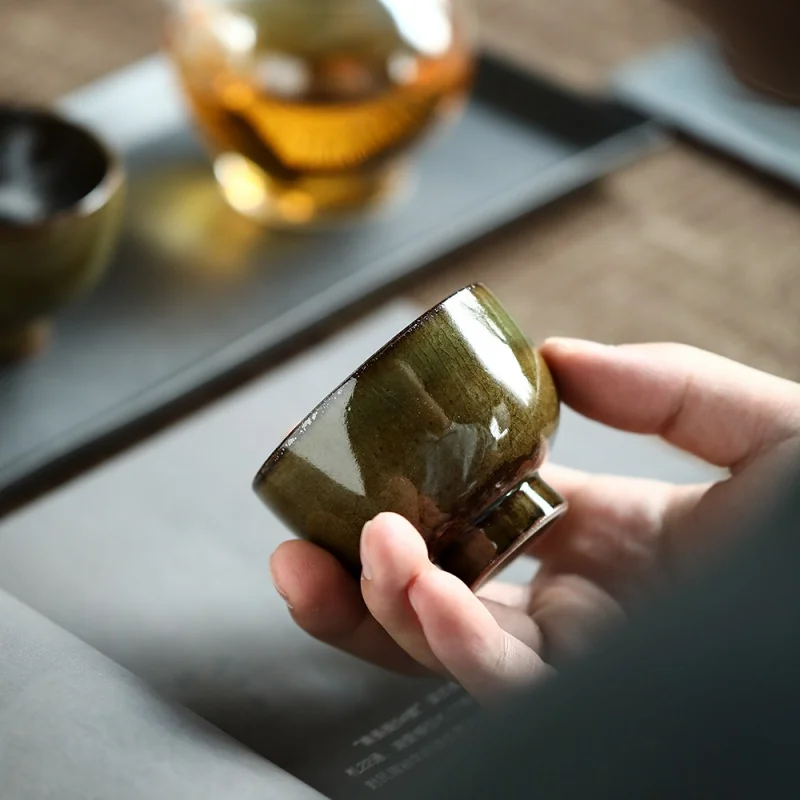 Mr. Qing Celadon Gracked Glaze Fish Roe Pattern Master Cup Hundred Pieces Broken Tea Cup Kung Fu Tea Cup Ceramic Ice Crack Build