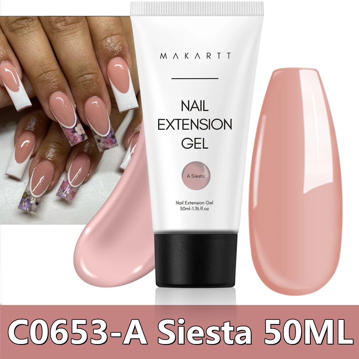 Makartt Poly Nails Acrygel, 50g Transparant/Roze/Nude Nagelverlengingsgel Glitter Builder Nagelgel voor trendy DIY nagelkunst