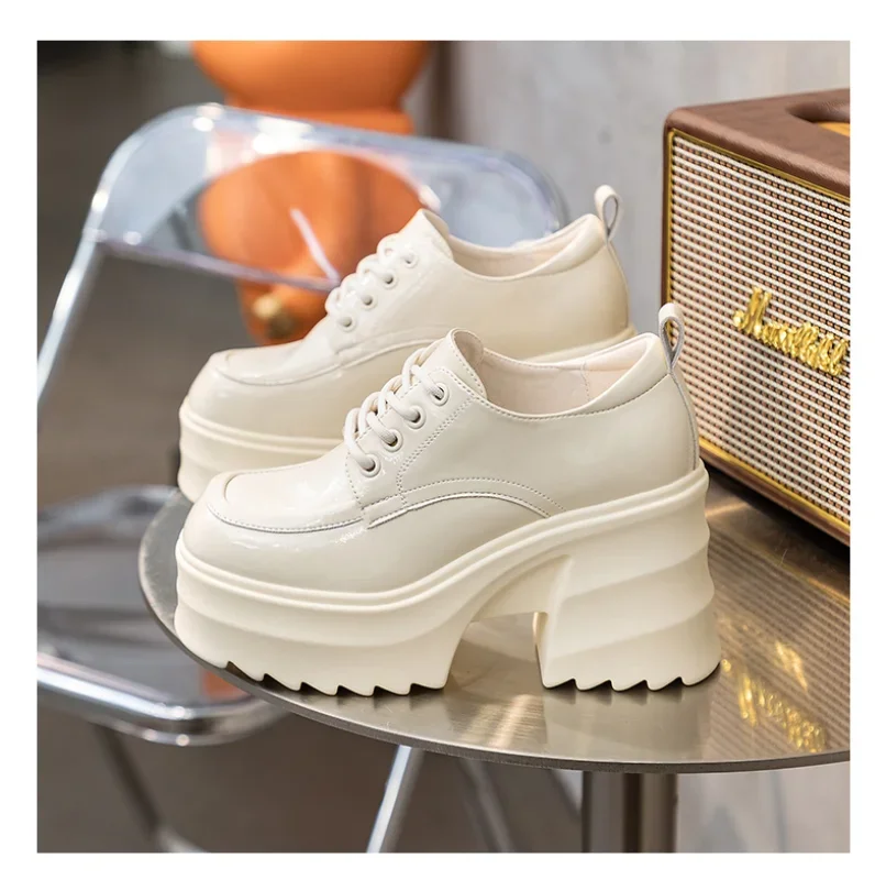 Fashion Platform Shoes Women's Real Leather 2024 New Autumn Ultra High Heel Thick Heel Lace-up Single Shoes for Woman Shoe