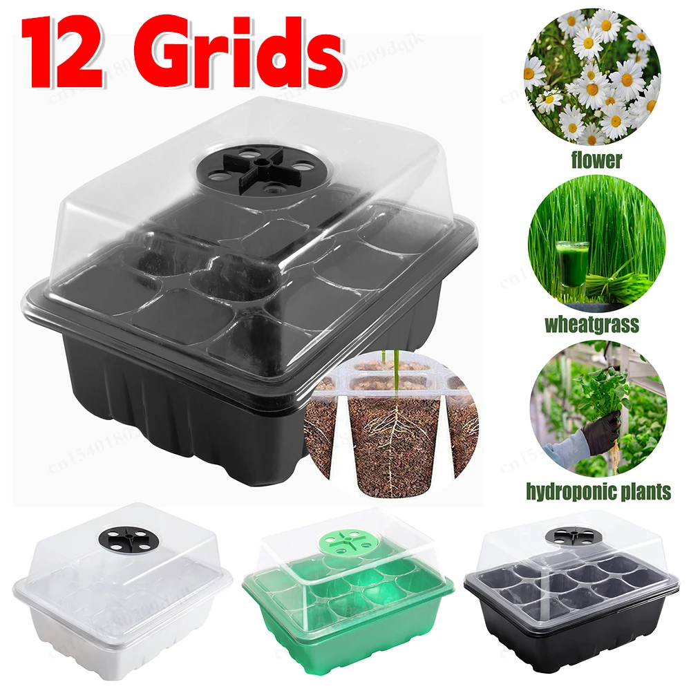 12Grids Seed Starter Tray Mini Greenhouse Seeds Growing Cultivation Planting Box with Ventilation Hole Plant Germination Base