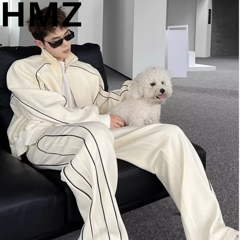 HMZ New Trend Men Sport Sets Casuals Sweat Suit Solid Color Sweatshirt Fashion Male Leisure Suit Hip Hop Oversized Casual Suits