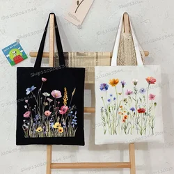 Borsa tote in tela moda Estetica selvaggia Borse da donna con fiori selvaggi Borsa a tracolla femminile Y2K in stile bohemien con fiori vegetali
