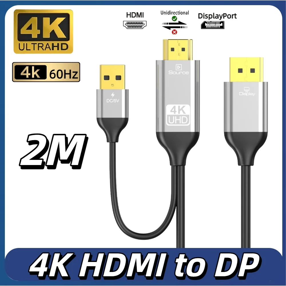 HDMI-zu-DisplayPort-4K-Kabel unterstützt 4K@60Hz mit USB-Stromkabel, unidirektionale Übertragung für PS5, PS4, PC, Laptop, Monitor, TV – Detail 3