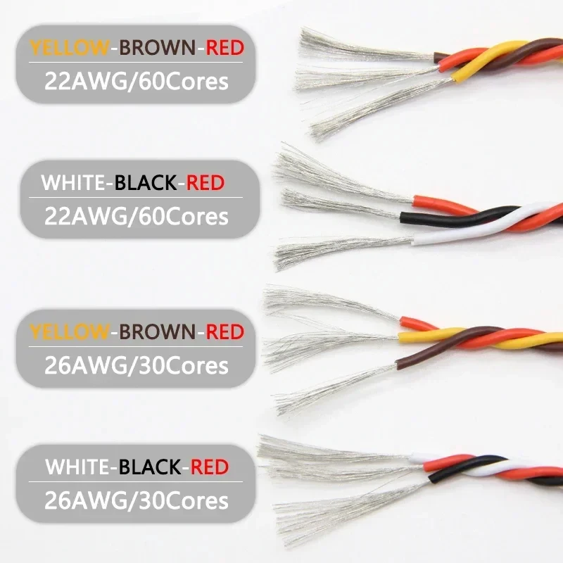 5/10M 3-Wege-Servo-Verlängerungskabel 22AWG/26AWG JR Futaba Gedrehtes Silikonkabel 30/60 Adern für RC-Flugzeug-Zubehör – Detail 3