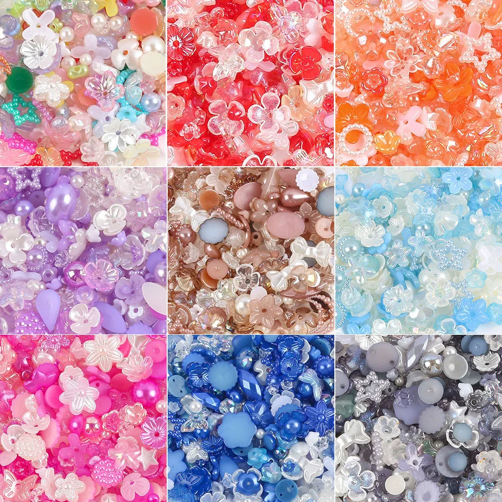 20g Mix Colorful Jelly Clear Ribbon Bowknot Nail Charms Heart Pearls Flower Flat-back Gems Parts Nail Art Manicure Decorations