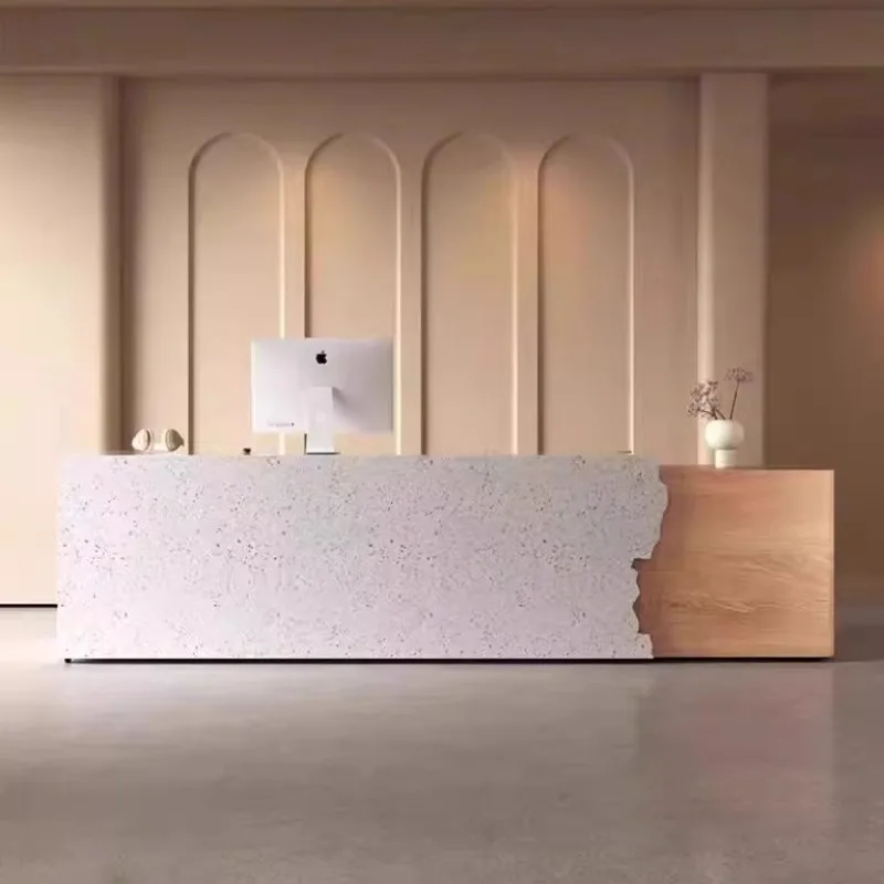 L Shape Front Desk Reception Counter Modern Design Beauty Salon Reception Desks Clinic Wood