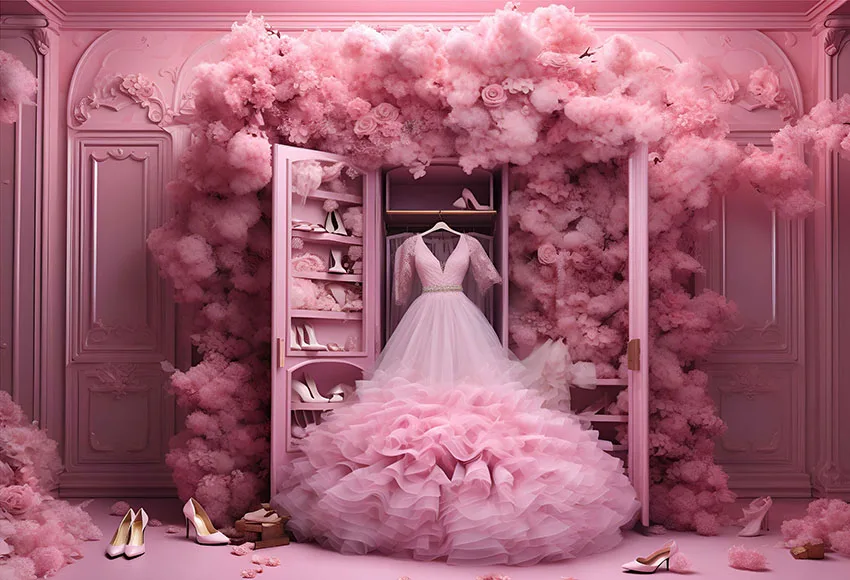 Mehofond Photography Backdrop Girl\'s Bedroom Birthday Party Dreamy Pink Wardrobe Dress Up Closet Shoes Background Decor Studio