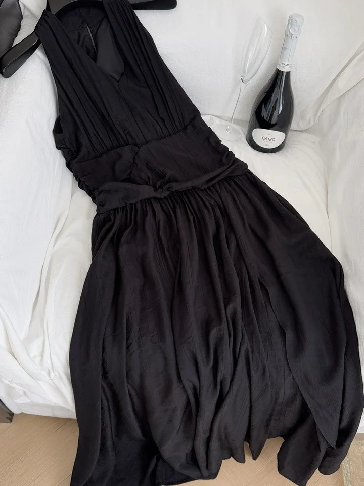 Ele Gefaltete Taille Svel V-Ne Dr Damen Hängender Ne Bla Dr Schlankmachender langer Rock Polyesterfaser Pendeln