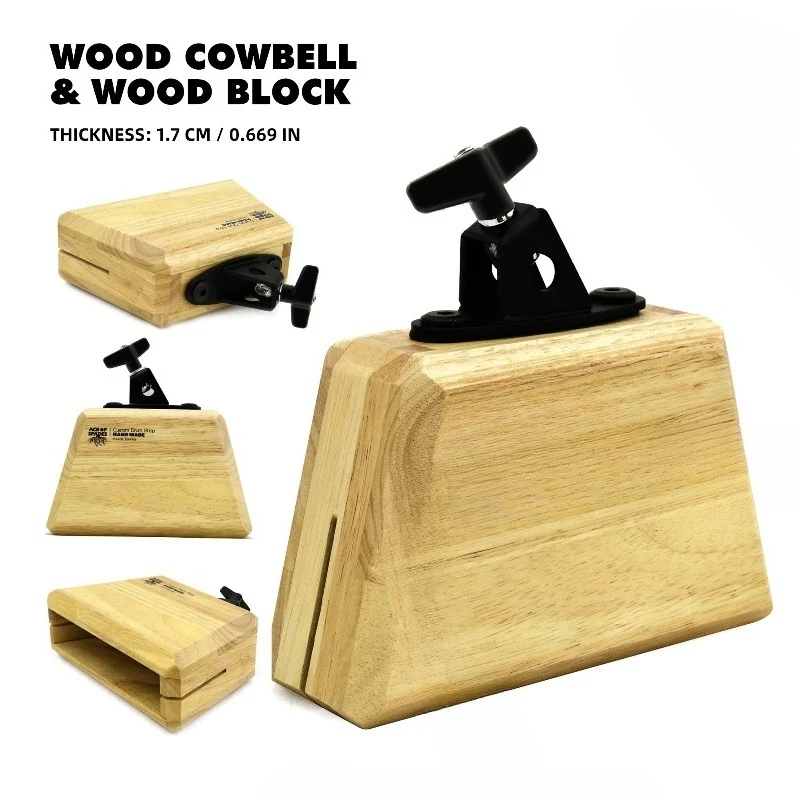 Wholesale High Quality Wooden Drum Vintage Cowbell Wooden Percussion Rhythm Instrument Cow Tambourine Set