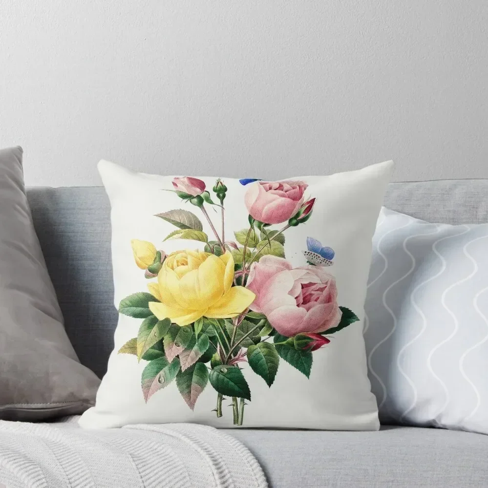 Yellow rose and cabbage rose by Pierre-Joseph Redouté (1759–1840) Throw Pillow christmas pillowcases luxury sofa pillows pillow