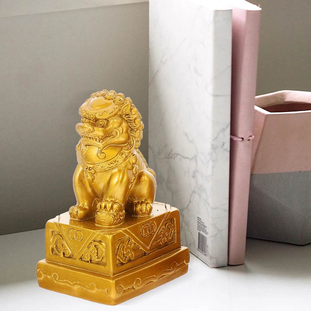 2pcs Lion Statue Resin Material Home Office Decor Desktop Mini Table Chinese Sculpture Figure Lion Figurine Garden