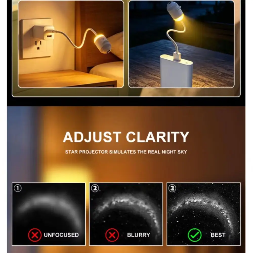 High-definition Galaxy Star Projector 360 Adjust Flexible Gooseneck Night Light Projector USB Powered Smart Dynamic
