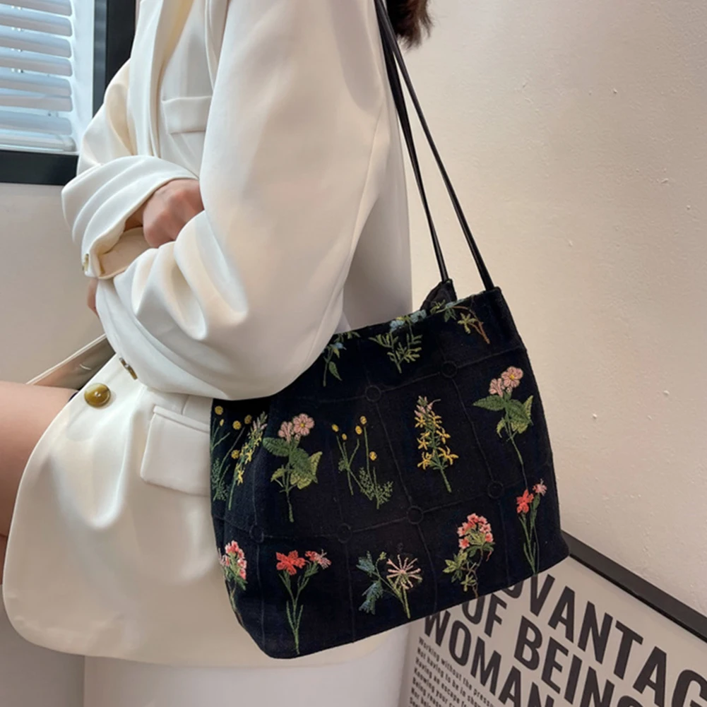 Frauen Floral Schulter Tasche Große Kapazität Leinwand Blumen Tote Tasche Haspe Verschluss Weiche Weibliche Reise Casual Tasche