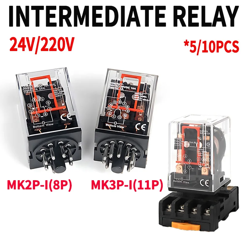 rele eletromagnetico com base de soquete rele eletromagnetico intermediario uso geral ac 220v dc 24v bobina pinos 11 pinos pf113a mk3p i mk3p1 01