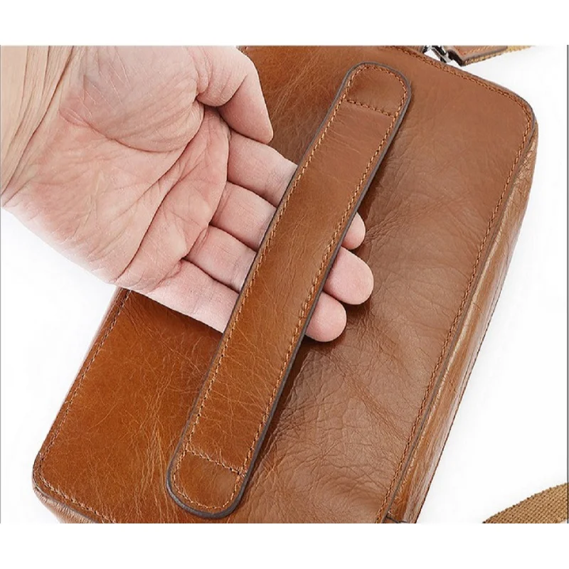 Man Leather Shoulder Chest Bag Men\'s Oil Wax Cow Leather Messenger Bag Office Handbag For Men Casual Male Shoulder Bag