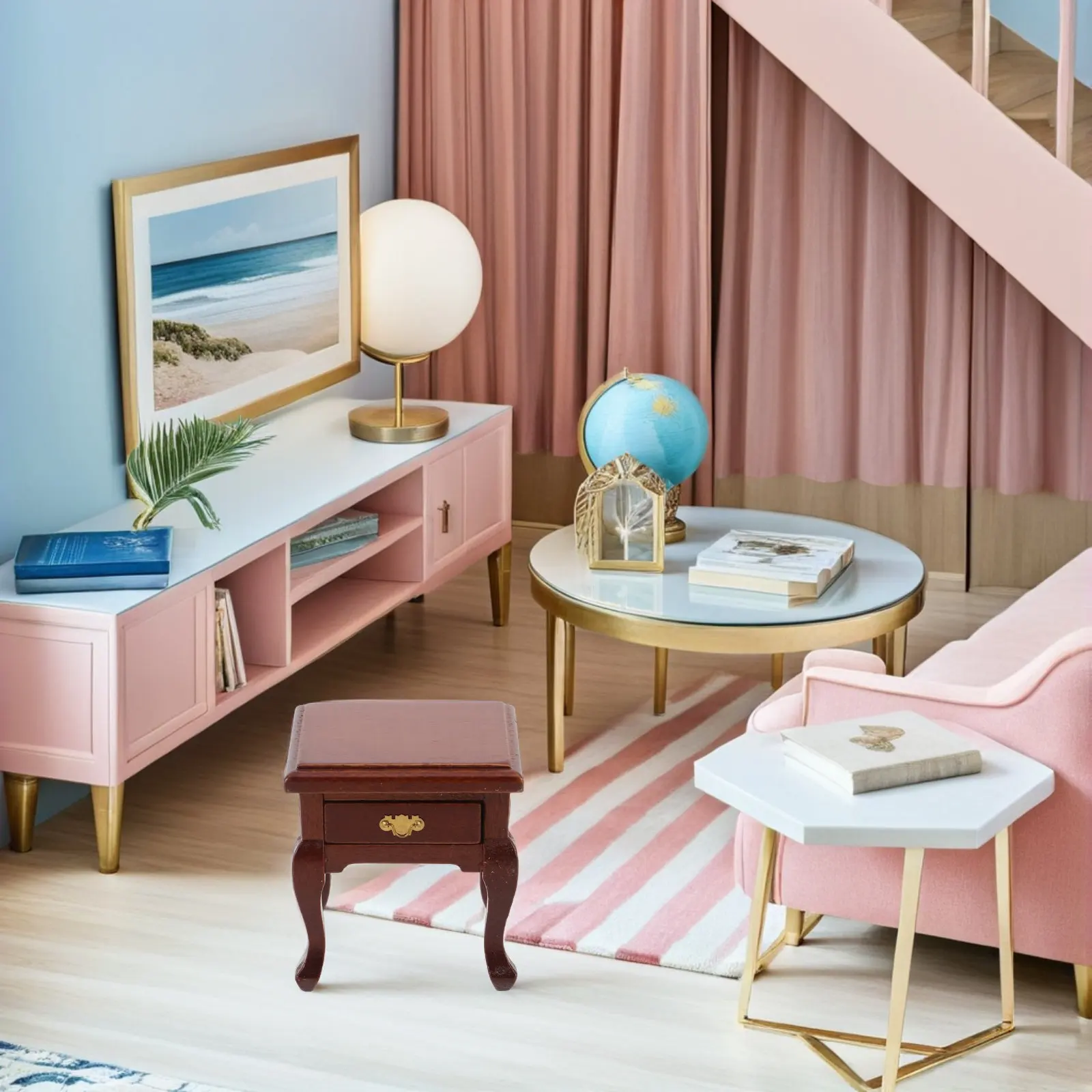 

1:12 Wooden Dollhouse Bedside Table Vintage Miniature Nightstand with Storage Cabinet for Bedroom Decor Realistic Dollhouse