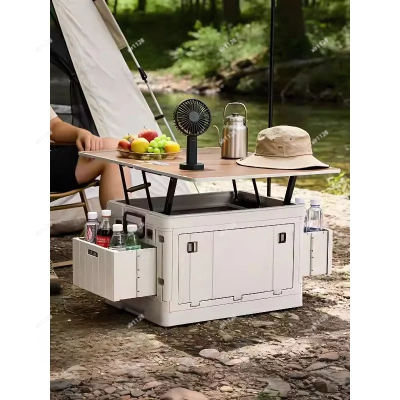 Foldable 2-in-1 Storage Box Table Large Capacity Organizer for Camping Car Lawn Picnic