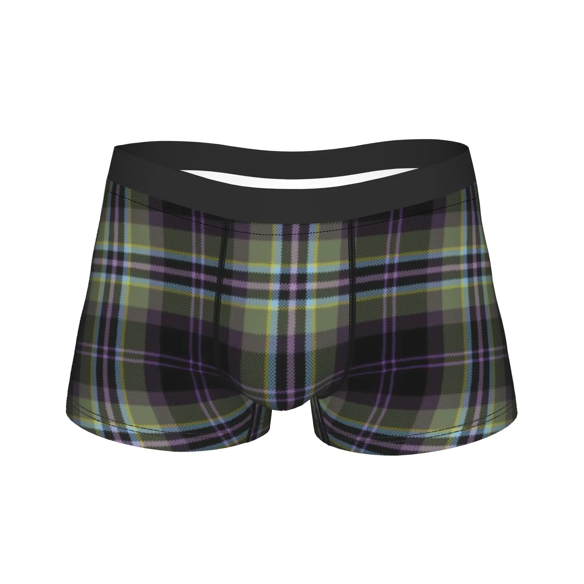 

Yellow Tartan Boxer Brief Underwear Quality Male Comfortable Trunk Printing Plus Size Underpants