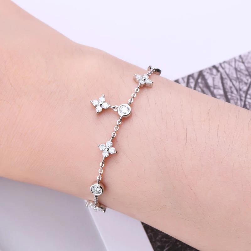 

IOGOU D Moissanite Bracelets for Women Girls Engagement Jewelry 100% 925 silver 2mm&3mm Diamond Charm Four-Leaf Clover Bracelets