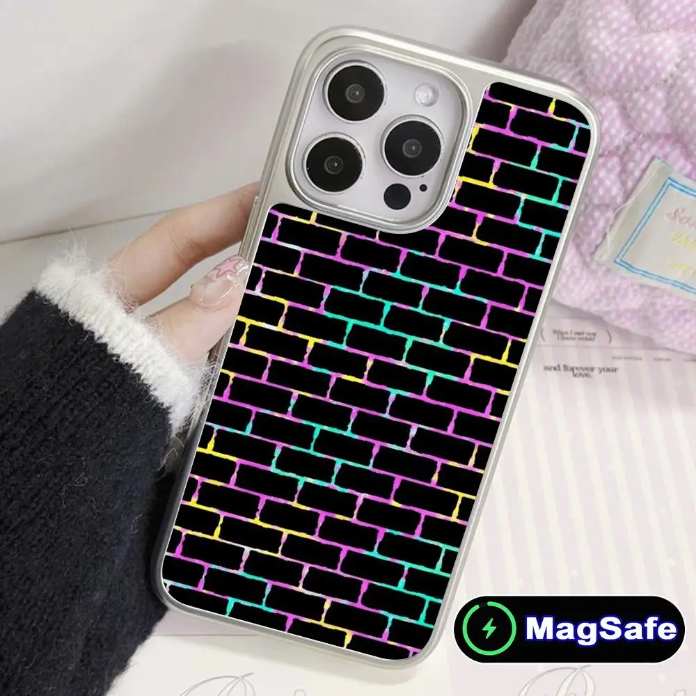 

Чехол для телефона с дизайном кирпичной стены для iPhone 17 16 15 14 13 12 11 Air Pro Max Plus, с MagSafe, серебристое покрытие, красочный, красивый