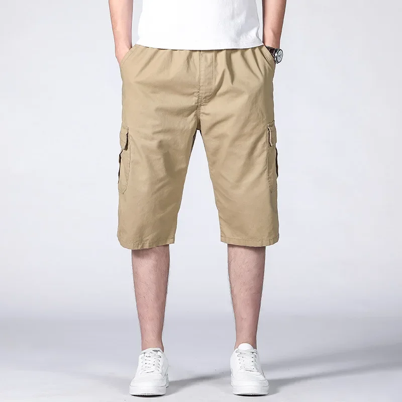 

Летние мужские рабочие шорты свободного кроя для активного отдыха, повседневные, с эластичным поясом, для мужчин среднего возраста, деловые, удобные, длиной до колена