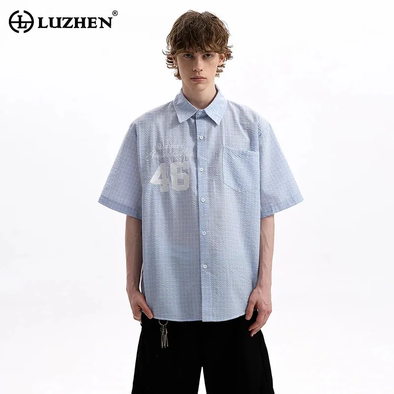 

LUZHEN Elegant American Style Letter Embroidery Plaid Short Sleeve Shirt Simple High-end 2025 Summer Thin Casual Tops New JY2452