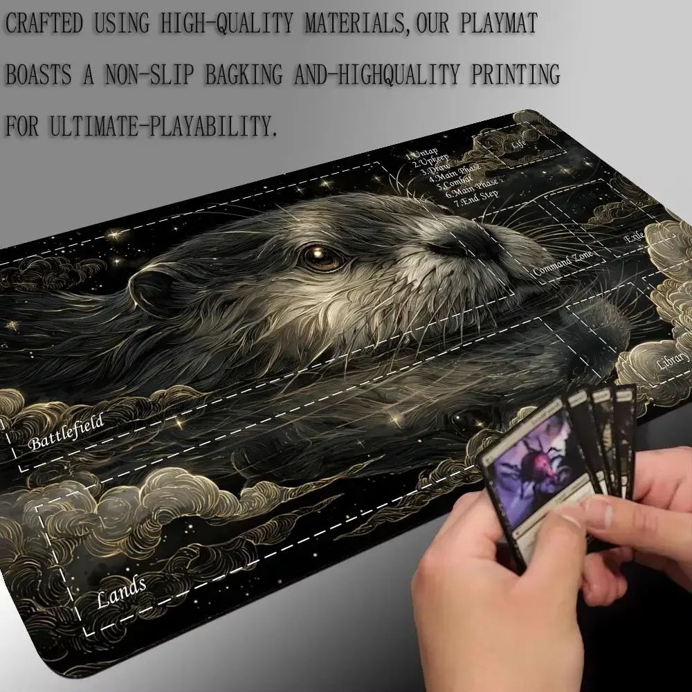 حصيرة ألعاب البطاقات السحرية مع منطقة Dark-style otter theme mtg Playmat مكتب حصيرة Commander Playmat مناسبة لجمع الألعاب