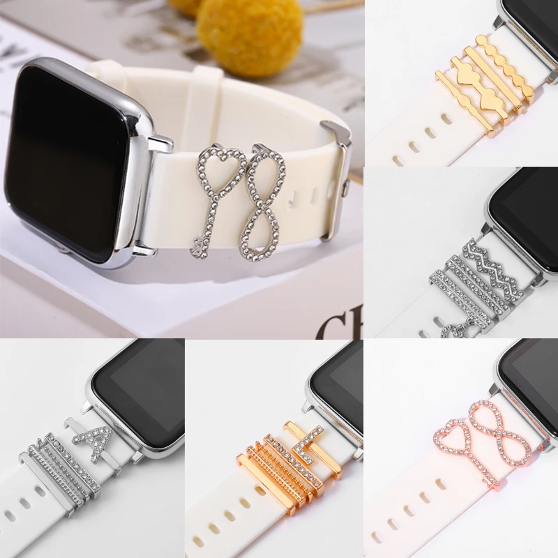 Smartwatch Bracelet Charms Decorative Ring For Apple Watch Band Silicone Sport Strap Jewelry Nails Charm Initials Letter Charms