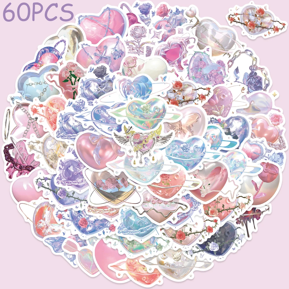 

60pcs Colorful Rose Love Stickers Decals For Phone Laptop Suitcase Scrapbook Guitar DIY Aesthetic Stickers Creative Toys Gifts