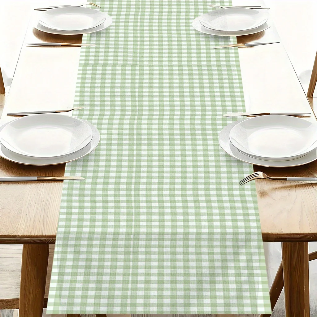 1pc Green Checkered Table Runner Festive Decorative Cloth for Home Kitchen Dining Office Living Room Holiday Party Decor