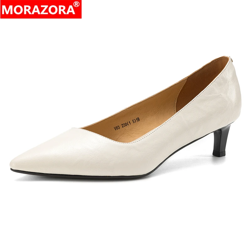 

MORAZORA 2026 Новые женские туфли-лодочки из натуральной кожи с острым носком на тонком каблуке, офисные туфли, повседневная обувь для женщин