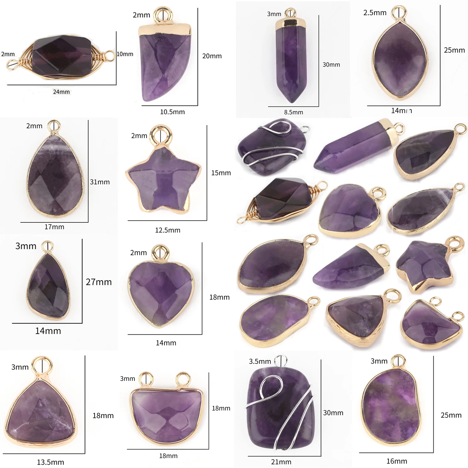 1pcs Natural Stone purple crystal Pendant for Women Men Healing Chakra amethyst Stones Shape for Jewelry Making DIY Accessories