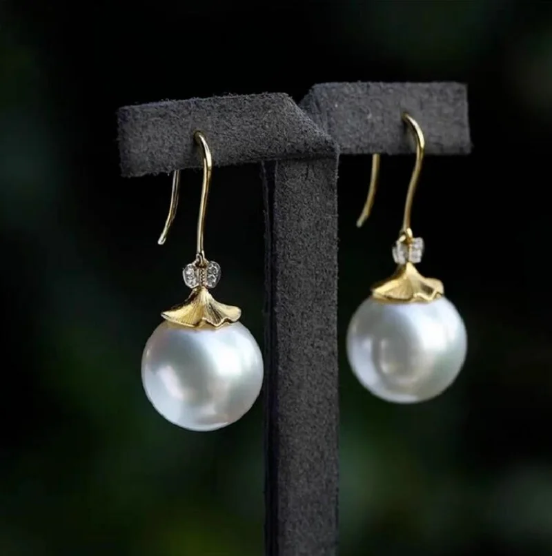 

giant AAAAA 10-11mm circular natural Akoya white pearl earrings 925S