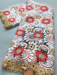 Latest 2024 African Guipure Cord Lace Nigerian Water Soluble Lace Fabric Rhinestones For Sewing Women Evening Party Dress TY3867