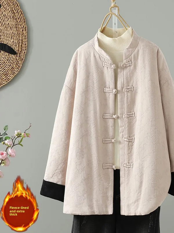 

Retro Chinese Sle Women's Cotton Jaet Loose Comfortable plus Size Warmth Autumn Winter New Arrival Faion Commute