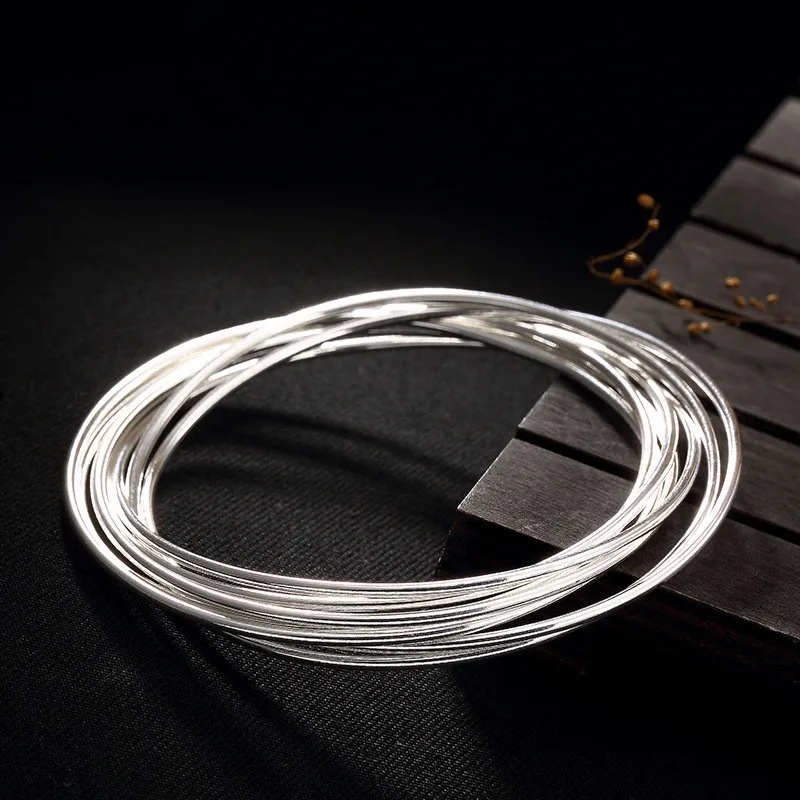 1set=7pcs Uglyless 925 Sterling Silver Bangle 7-layer Bangles Women Minimalism Jewelry 1.5MM Thin Hollow Glossy Silver Circles