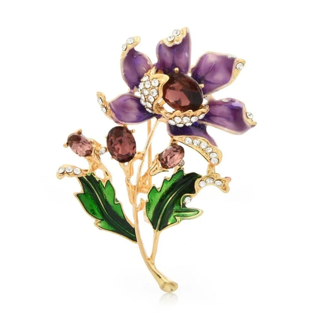 women purple enamel flower brooch, elegant fashion plant wedding party casual pin jewelry