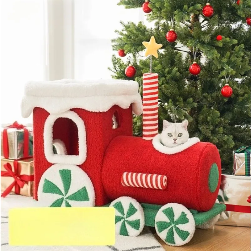 

High Quality Warm Christmas Train Cat Climbing Frame Cat House Toys Cat Tree Scratcher