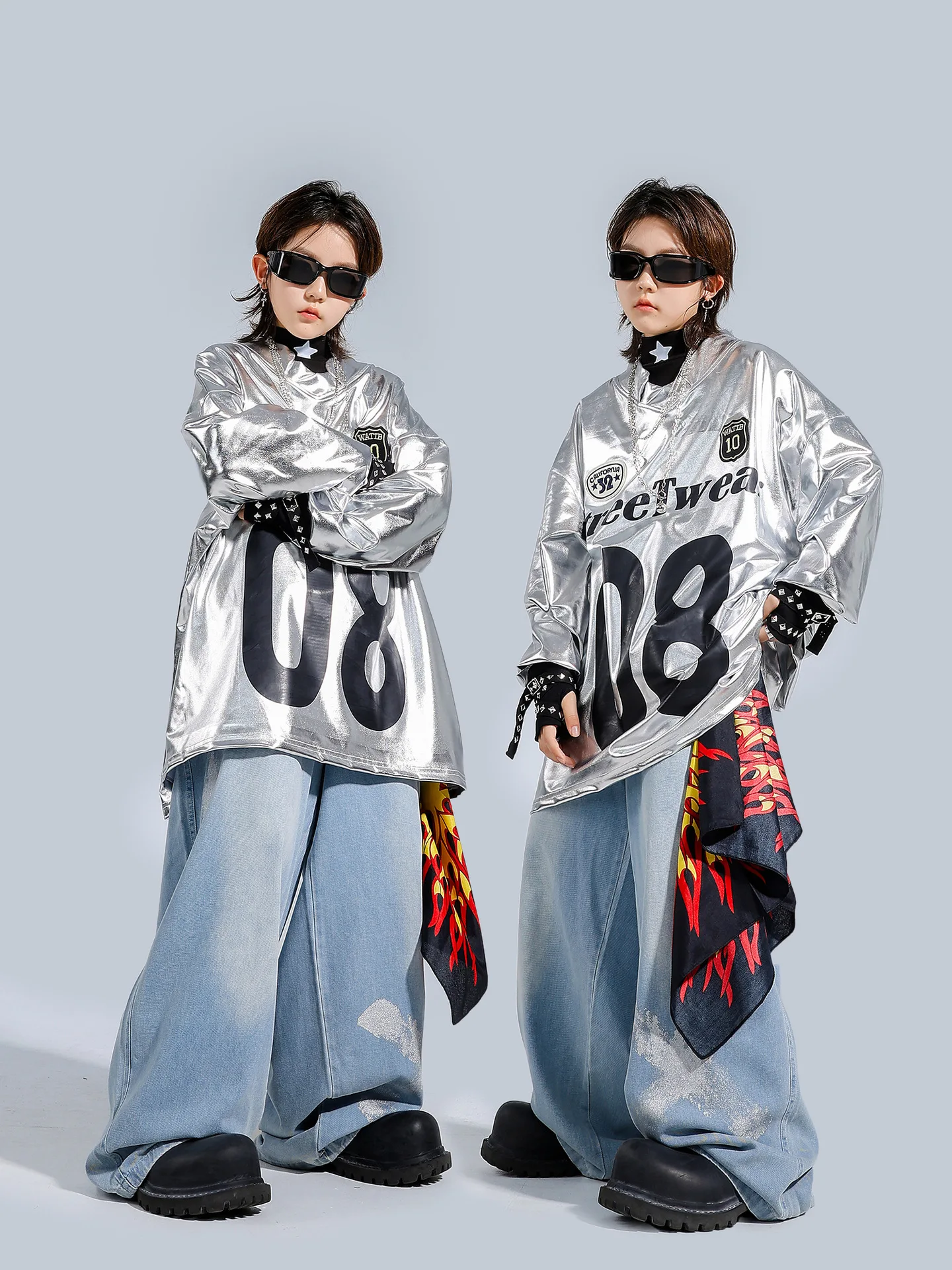 Boys Hip Hop Shiny Sweatshirt Camouflage Pants Girls Street Dance Costumes K-pop Children Teen Streetwear Kids Jazz Clothes Sets