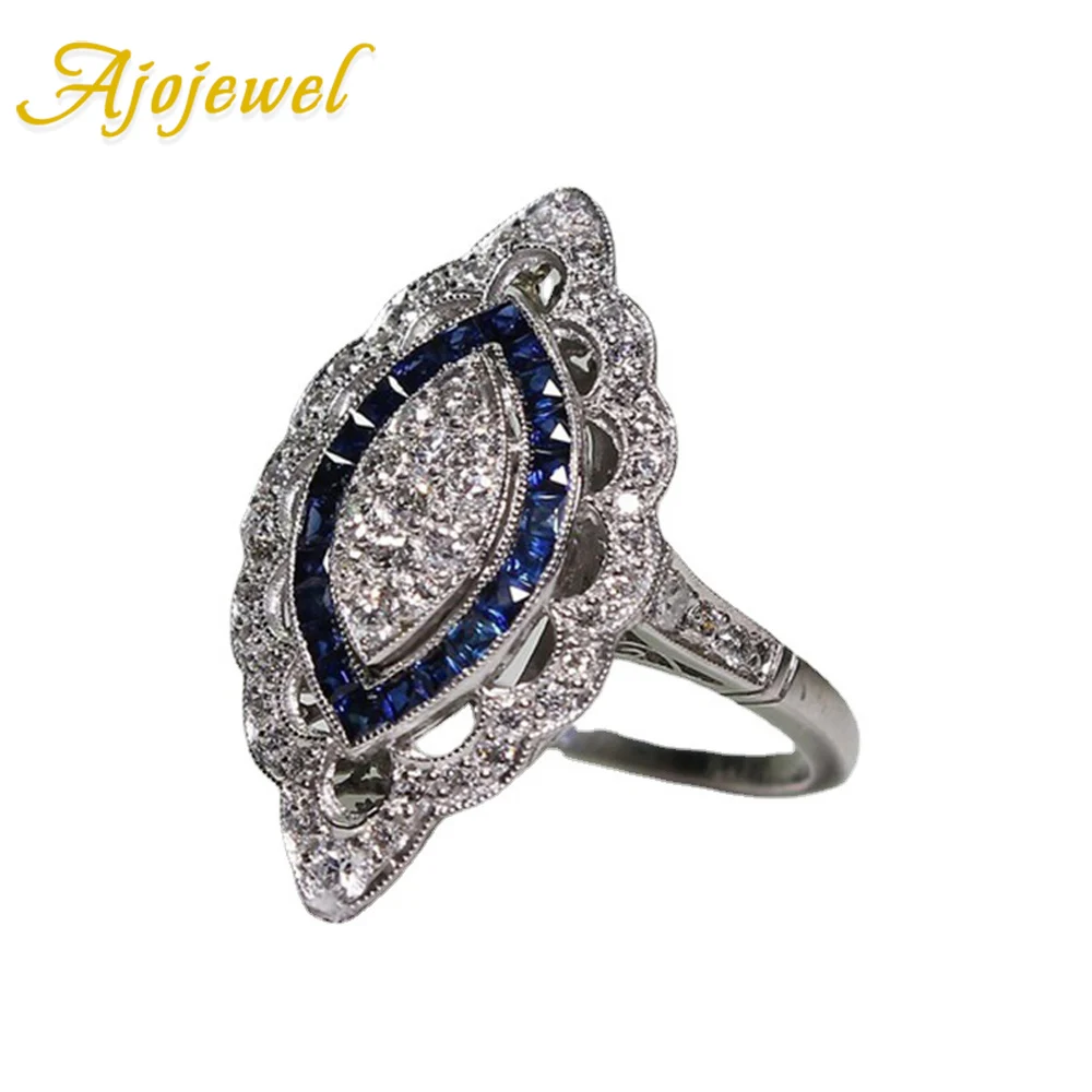 Ajojewel Quality Fashion Silver-color Zircon Ring Blue Zirconia Costume Jewelry Women Accessories