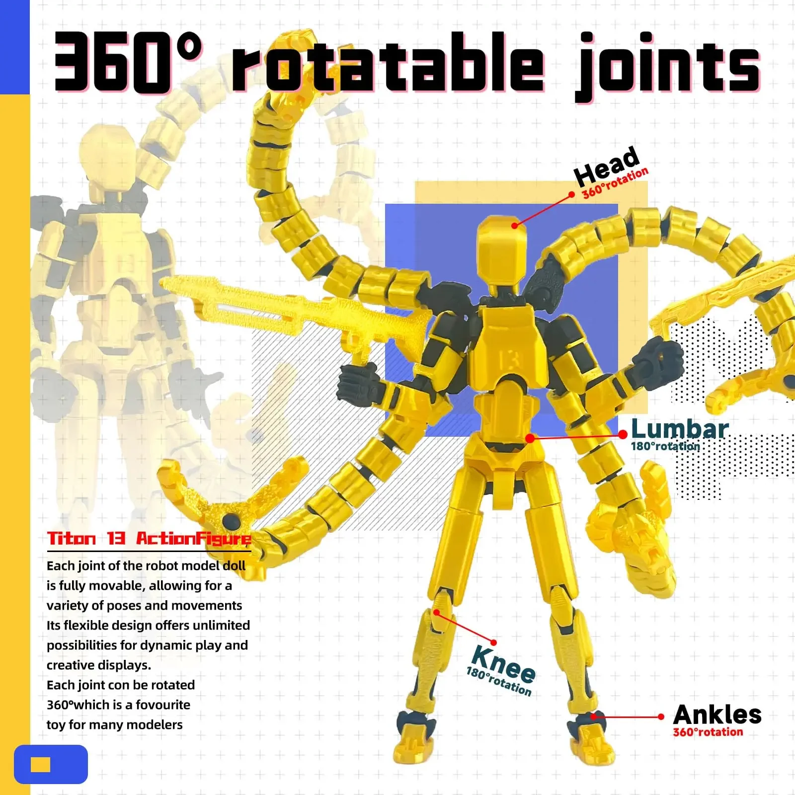 (Nie złożone w montażu)Articulated Robot Tentacles Action Figure,Titan Dummy Robot 13Printed Multi-Jointed Movable Figures