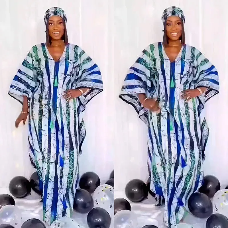 Robe longue en polyester à col en V pour femmes, tenues africaines, robes Ankara, grande taille, vêtements d'été, 2024